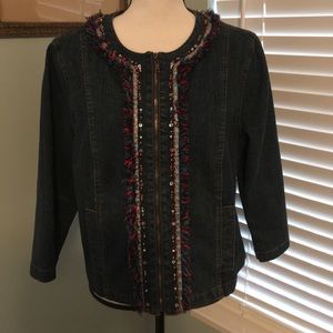 Ruby Rd denim jacket. Embellished trim.
